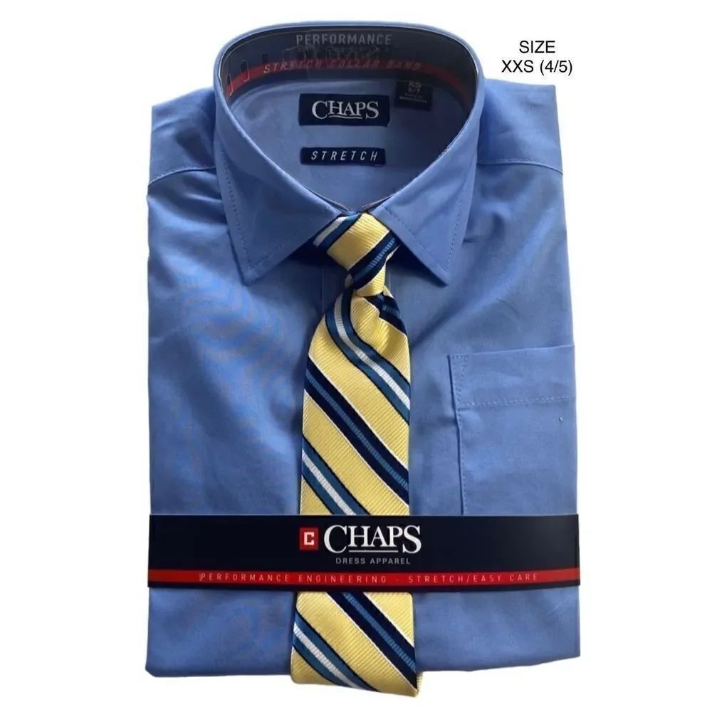 CHAPS BOYS XXS 4/5 BLUE SHIRT AND TIE SET